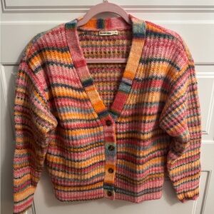 Marine Layer Pink and Orange Striped Cardigan Sweater